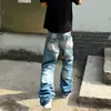 Jeans Acampanados Lavados Rasgados con Remaches Estilo Callejero Americano para Mujer, Corte Holgado, Pierna Ancha Adelgazante, Pantalones Largos con Caída