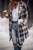 Ropa de Mujer Transfronteriza 2024 Comercio Exterior Amazon Otoño e Invierno Nuevo Abrigo de Lana a Cuadros con Solapa y Bolsillos para Mujer