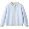 Colección Primavera/Otoño 2026: Suéter Cardigan de Punto Rayado para Niña, Suéter Chaqueta de Punto con Bloques de Color y Cuello Redondo de un Botón para Niños, Venta al por Mayor
