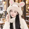 Bonito sombrero de felpa con orejas de conejo para mujer, sombrero de invierno cálido que cubre las orejas, engrosado para clima frío, dulce y elegante, hace que la cara se vea más pequeña