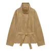 Venta Caliente Transfronteriza de AliExpress Nuevas Llegadas Primavera 2026 Ropa de Mujer Manga Larga Cuello Alto con Cinturón Chaqueta de Gamuza 4344650