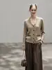 Chegada Nova de Outono Estilo Old Money Gola Lapela Botão Bolso Versátil Preguiçoso Tricô de Ponto Grosso Cardigã Feminino