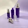 Set cuadrado de vidrio morado para cuidado de la piel, botellas dispensadoras de sérum, loción y crema con tapa de acrílico, materiales de empaque cosmético