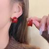 Otoño e Invierno Ankora Rojo Pendiente Pequeño para la Oreja Estilo Té Negro Retro de Alta Gama Pendientes de Anillo Emoxie Pendientes de Diseño Nicho Pendientes