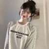 Camiseta de Manga Larga con Cuello Redondo, Diseño Color-Block Rayado y Patchwork, Estilo Perezoso Ins con Estampado de Letras, Top Holgado de Moda para Mujer