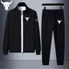 Conjunto de Moletom e Calça Esportiva de Cor Sólida Estampada Europeu e Americano Mais Vendido Conjunto de Duas Peças Novo Primavera e Outono Roupa Esportiva Casual para Casal Pronto para Venda