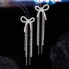 Brincos de Luxo Niche com Laço Longo e Franja, Agulha de Prata S925 e Zircônia Microincrustada, Brincos Doces de Alto Padrão e Super Delicados