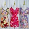 Exquisitamente Bordado Hecho a Mano Colorido Personalizado Floral Cuello en V Manga Abullonada Vestido Bodycon