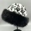 Chapéu mongol estampado de leopardo, chapéu de pescador de balde à prova de frio e quente para outono e inverno, chapéu de pelúcia grosso versátil, atacado transfronteiriço