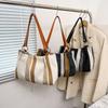 Bolso de Viaje de Gran Capacidad para Mujeres 2025 Otoño Nuevo Bolso de Lona a Rayas Bolso Tote Casual para el Hombro Bolso Tote de Viaje