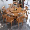 Nuevo Juego de Mesa y Sillas de Comedor de Madera Maciza Estilo Chino para Uso Doméstico, Mesa Redonda con Plato Giratorio, Mesa de Comedor Redonda con Inducción, Mesa Redonda Grande para Restaurantes
