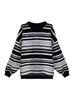 Suéter de Rayas Blancas y Negras para Mujer 2026 Primavera y Otoño Nuevo Estilo Holgado Estilo Perezoso Jersey de Punto Manga Larga Elegante Top Ropa para Mujer