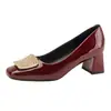Elegantes zapatos Mary Jane para mujer, nuevo modelo de primavera y otoño, con hebilla cuadrada de pedrería, de tacón alto, tacón grueso, punta cuadrada, sin cordones, zapatos de un solo color de corte bajo