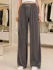 Pantalones de Mujer con Patrón de Rejilla de Cristal, Populares en el Sudeste Asiático, Cintura de Atar, Primavera/Verano, Pantalones de Pierna Ancha Adelgazantes, Cintura Alta, Pantalones que Alargan las Piernas