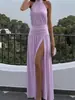Amazon Roupas Europeias e Americanas Novo Vestido Sexy Fenda Justo Sem Costas Gola Halter Moda Vestido de Alcinhas Saia Longa