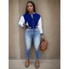 Chaqueta de Bloques de Color para Mujer Europea y Americana de Primavera y Otoño 2024, Abrigo de Traje de Béisbol con Letras de Un Solo Botón, Chaqueta Deportiva