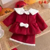 Conjunto Feminino Outono e Inverno Novo Estilo Casaco de Lã Vermelho Boneca e Saia Conjunto de Duas Peças de Natal Ano Novo