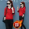 Conjunto casual transfronterizo de otoño e invierno para mujer, sudadera con capucha de cordón bordada, holgada, de manga larga y con bolsillos, y pantalón de chándal grueso, conjunto de dos piezas