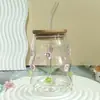 Taza Creativa de Cristal Rosa Pequeña de Alto Valor para Jugo de Frutas Té con Leche Taza Exquisita de Gran Capacidad con Popote