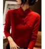 Outono e Inverno Novo Suéter Retro Estilo Chinês Gola Alta Feminino Tricotado Camiseta Base Elegante Temperamento Abotoado Top Interno