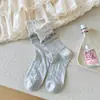 Meias Coreanas para Mulheres com Bolinhas Doces, Laços, Pingentes de Coração, Meias de Cano Médio, Etiquetas de Tecido Estilo Ins, Botões, Renda e Meias Franzidas