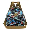 Mochila de Tecido Oxford Estilo Graffiti Chinês, Mochila Casual da Moda para Viagem, Pode Ser Usada como Bolsa de Ombro Único, Bolsa Feminina