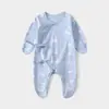Macacão Bebê Classe a de Algodão Puro com Amarração, Macacão para Recém-Nascido com Coberturas para Mãos e Pés, Costura Fluorescente Roupa Íntima para Recém-Nascido