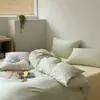 Juego de Cuatro Piezas de Algodón Puro Teñido Activo Clase A, Estilo Nórdico Combinable Juego de Tres Piezas de Sábana Plana y Sábana Ajustable de Algodón Puro para Dormitorio de Estudiantes