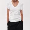 Camiseta de Manga Corta con Cuello en V Amplio, Diseño Simple Apilado, Ajuste Delgado, Top para Clavícula, Tencel Lana