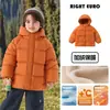 Jaqueta acolchoada de algodão para meninos, estilo europeu, forrada com fleece, espessa, impermeável, modelo novo, para crianças maiores, roupas infantis, para o inverno, moderna
