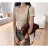 Camiseta de Algodón con Hilo de Color Caramelo Estilo Coreano Verano Combinación Perfecta Top Súper Corto Jersey Cuello U Estilo Simple para Mujer