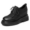 Sapatos de Couro Estilo Britânico Versátil Retrô com Solado Grosso de 10cm para Dedo Largo Feminino, Novos Sapatos de Salto Plataforma Redondo
