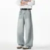 Calça Jeans Masculina Lavagem Desgastada Personalizada/Customizada Tendência Primavera Perna Reta Solta Longa com Bordado Texturizado