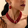 Collar de novia con perlas ovaladas retro, superventas en Europa y América, estilo francés, para mujer, vestido de novia, conjunto de cadena con pendientes.