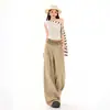 Calça Plissada Ampla de Perna Larga, Nova Coleção Primavera/Verão 2026, Estilo Casual Americano, Versátil, Emagrecimento, Caimento Fluido e Estilo Relaxado.