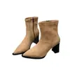 Botines estilo Martin para mujer con tacón grueso y punta fina, nueva colección Otoño/Primavera 2026, botines de suela sencilla, botines de gamuza, estilo coreano, de tacón alto, elásticos y adelgazantes