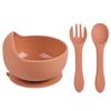 Tazón de Silicona para Niños Listo para Usar, Tazón Creativo y Simple para Entrenamiento de Comida para Bebés, Juego de Tres Piezas de Tazón de Silicona, Cuchara y Tenedor