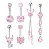 Joyas Transfronterizas Piercing de Ombligo Mariposa de Cuatro Piedras Acero Inoxidable con Accesorios de Cobre Anillo de Ombligo Set de Joyería para Piercing Corporal