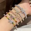 Pulseira Aberta Cruzada Europeia e Americana de Zircônia Gota d'Água Borboleta, Pulseira de Luxo Leve de Alta Qualidade, Joia Personalizada Versátil e Elegante para Mulheres
