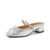 Dos tipos de tacón alto lazo costuras de piel de oveja Mary Jane vacías 2024 tacón medio grueso cuero zapatillas medias para mujer talla 42 plus