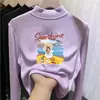 Camiseta de manga larga con forro polar para niña, capa interior de otoño e invierno, top infantil de cuello semi-alto con estampados de dibujos animados