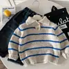 Suéter de Otoño Infantil Muye, Tejido de Punto Estilo Casual, Polo Rayado Estilo Coreano para Niños, Ropa Infantil Huzhou Zhili