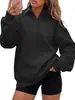 Moletom de gola polo estilo americano com meia-abertura para mulheres, importado da Amazon, corte solto, ombro caído, manga longa, blusa de puxar casual