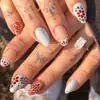 Unhas Portáteis Florais em Formato de Amêndoa Pintadas à Mão Estilo Boêmio em Cores Contrastantes Azul e Vermelho, Unhas Postiças Removíveis Vintage Atacado