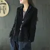Primavera de 2023 Novo Blazer de Veludo Cotelê com Gola Curta Tops Femininos Literário Retrô Casual Cor Sólida Manga Longa Tops Top