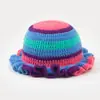 Popular Transfronterizo Amazon Sombrero de Pescador de Punto con Volantes Sombrero Tejido a Crochet Hecho a Mano Sombrero de Lana de Colores de Moda con Volantes