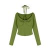 Estilo de Chica Nuevo Estilo Terciopelo Top Corto Estilo Deseo Puro Camiseta de Manga Larga Ropa de Otoño e Invierno para Mujer Camiseta Básica Ajustada