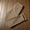 Pantalones de algodón sarga gruesos para hombre Otoño e Invierno, amigables con la piel, cómodos, microelásticos, de cintura media, corte recto, grises, pantalones casuales de negocios