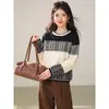 Suéter Grueso Jacquard Bloque de Color Estilo Coreano Otoño Estilo Perezoso Ropa de Punto Cómoda Top Base Elegante para Mujer