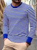 2026 Transfronterizo Manga Larga Casual Europeo y Americano Cuello Redondo Camiseta de Manga Larga Rayada Suéter Superior para Hombre